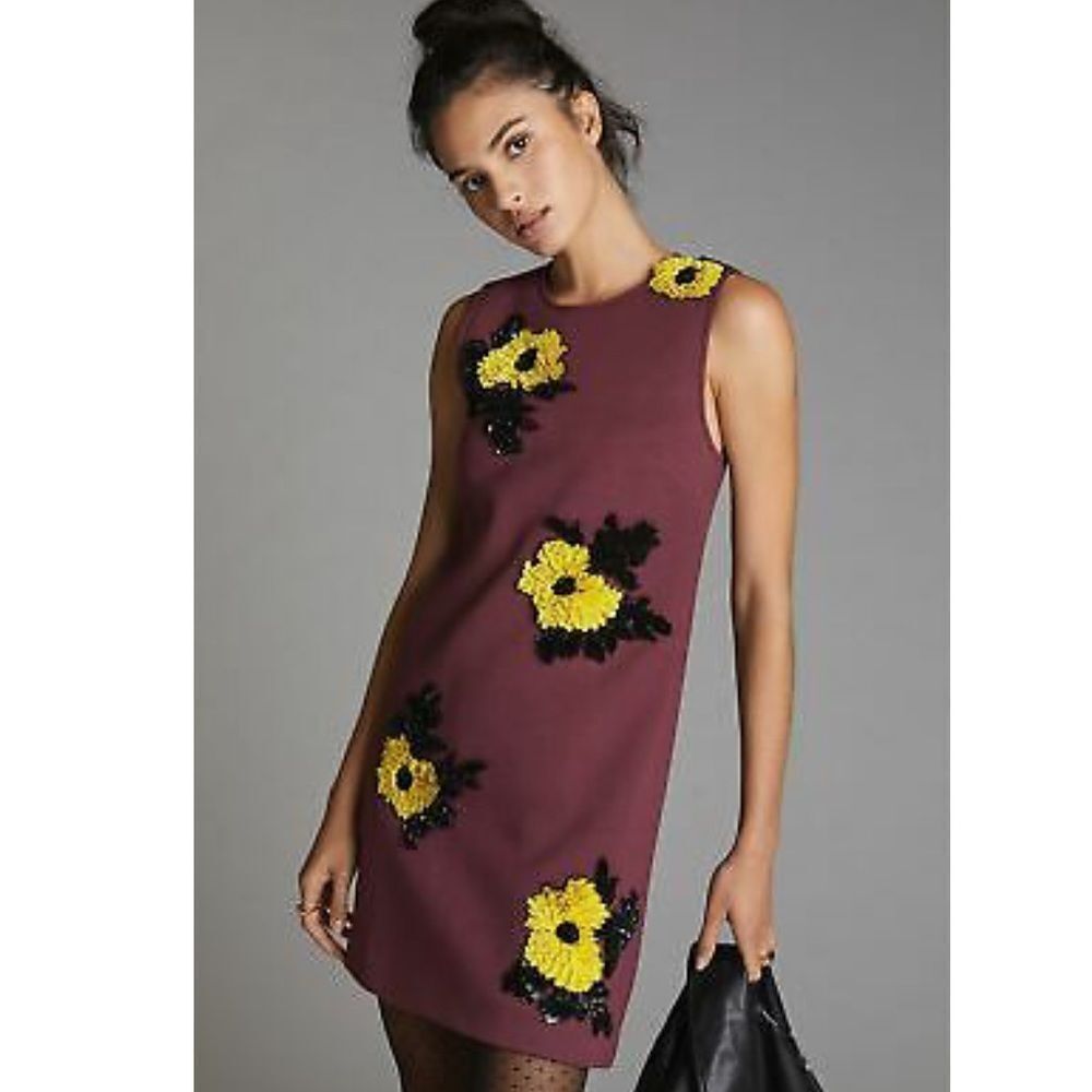 Anthropologie Dhruv Kapoor Floral Appliqué Sequined Mini Dress Size XS NWT